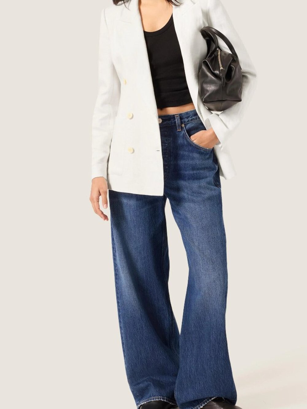 ARGENT Double Breasted oversized Blazer-Textured Linen Twill. Size 2/Ivory/White